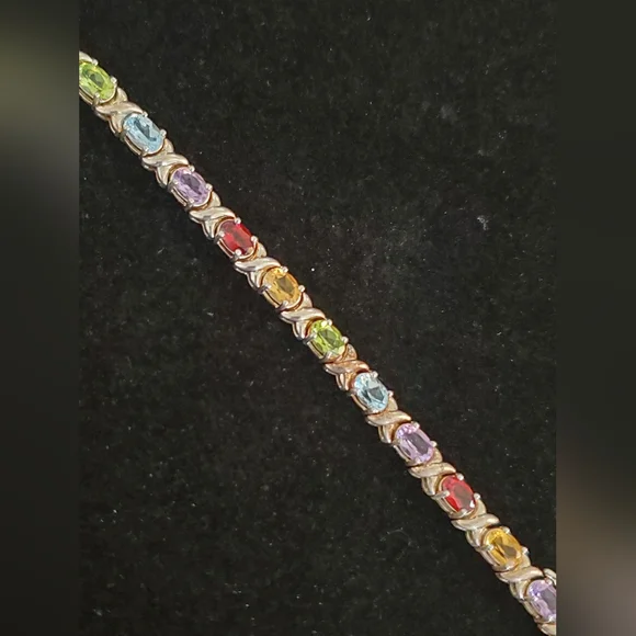 925 Sterling Silver Multi Gemstone Tennis Bracelet  Overtone Vintage - Picture 7 of 15